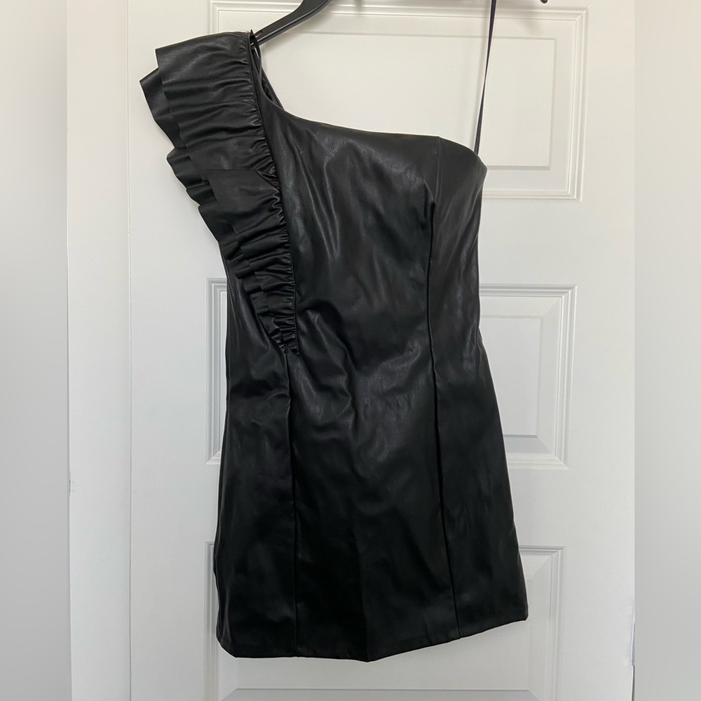Faux Leather One-shoulder Dress NWT